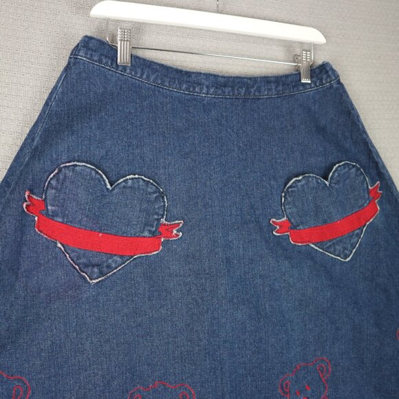 Candy Stripper Japan Embroidered Bear Hearts Denim Skirt - Picture 4 of 8